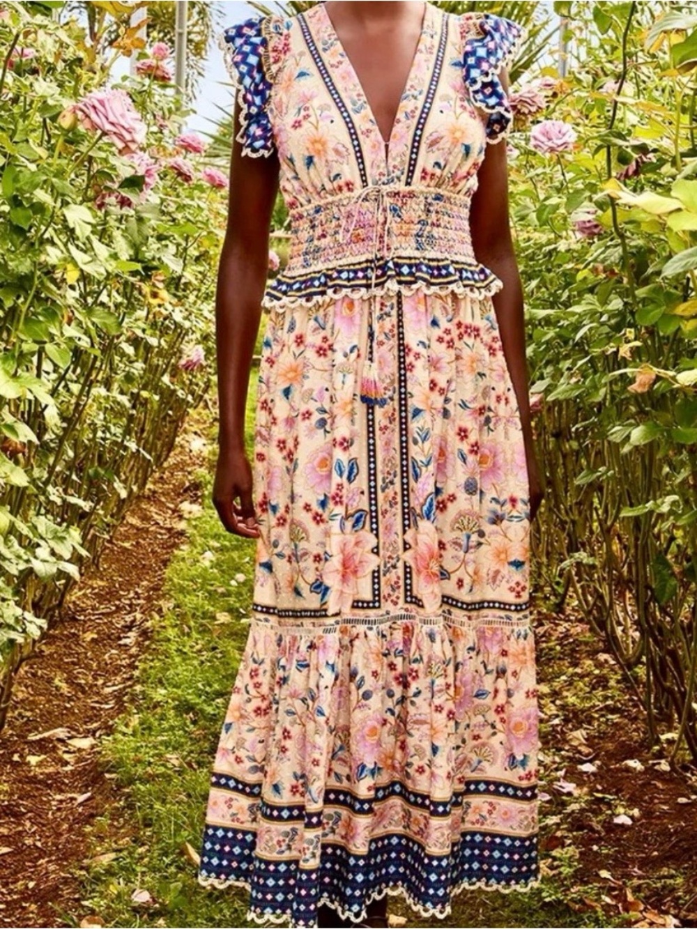 FARM RIO Superbloom Tapestry Cream Maxi Dress - Picture 6 of 7
